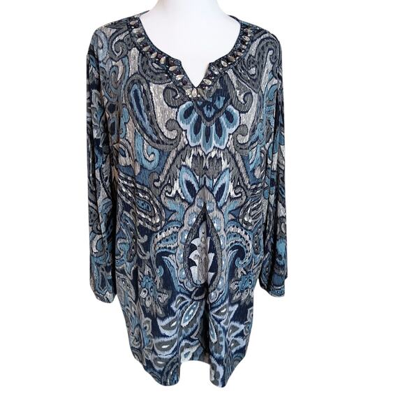 ALFRED DUNNER Beaded Stretchy Tunic‎ Top Blouse XL Career Dressy Travel Trip - Picture 8 of 8